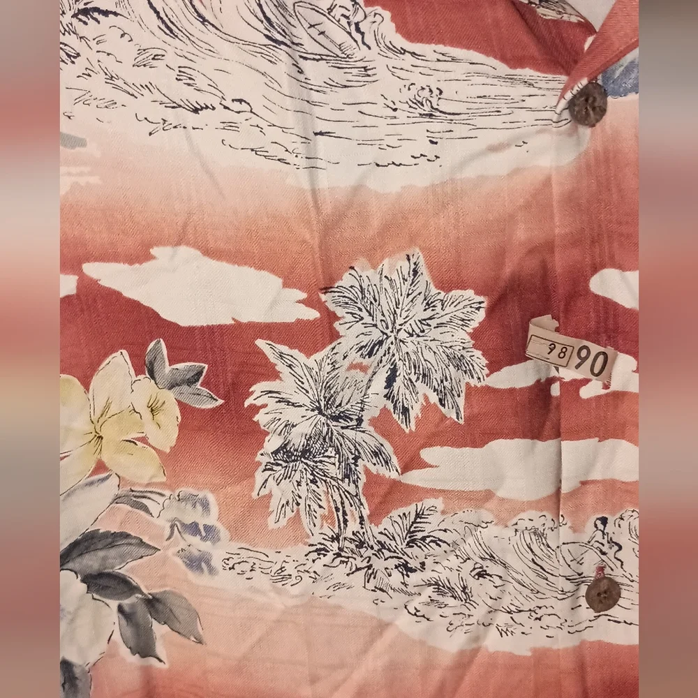 Tommy Bahama XL Vintage Print Surfing Floral Rust And Cream Silk Just Cleaned